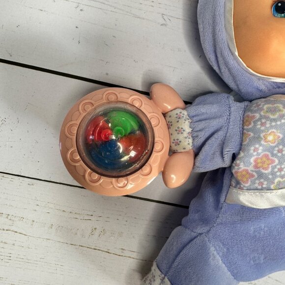 Fisher Price First Baby Doll Soft Body Pink Bow Rattle 2002 Purple Outfit - Picture 4 of 6